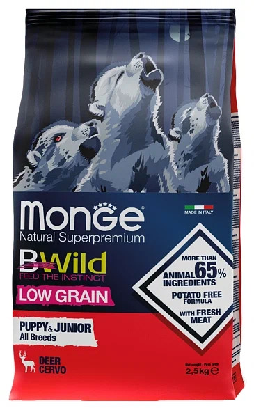 Monge BWILD Feed The Instinct Low Grain, оленина
